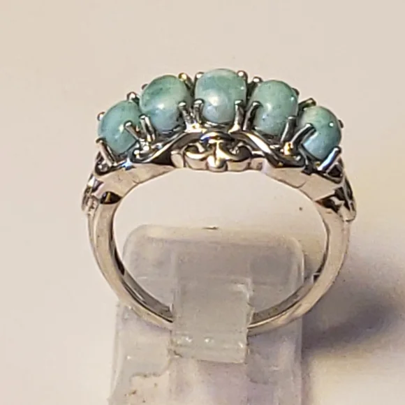 NWT Genuine Natural Aqua Larimar Ocean Cascade Ring - Picture 4 of 8